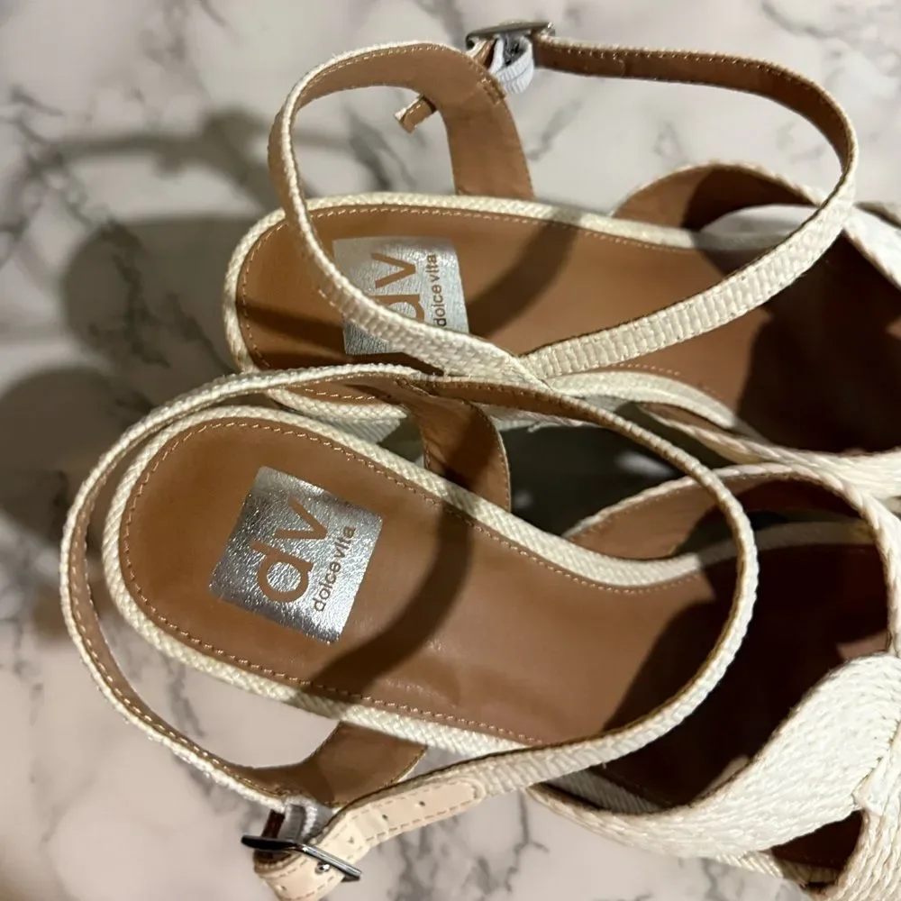 DV by Dolce Vita Waylan Raffia Platform Ankle Strap Sandal White Platform 11